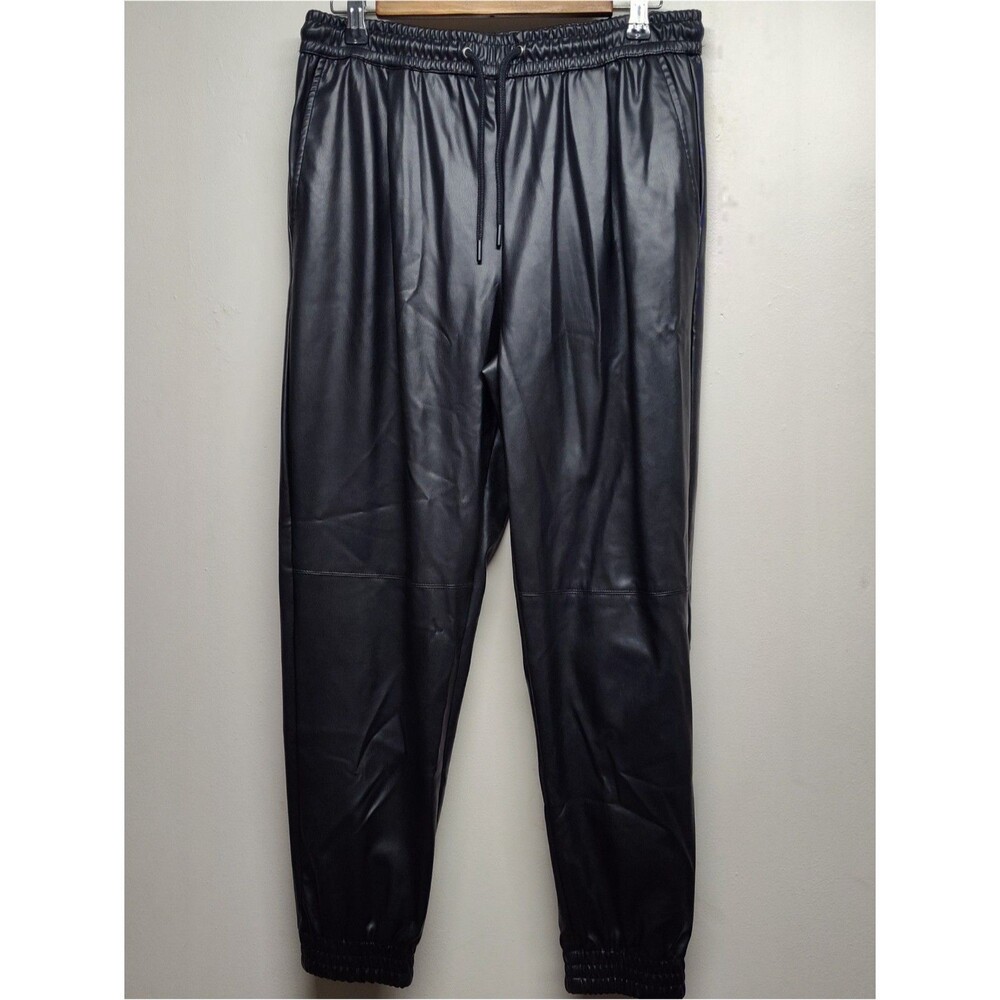 Zara Faux Leather Jogger Pants Women Size M Black Elastic Waist Steetwear Party